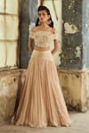 Buy_Piri India_Beige Net, Satin, Organza Embroidery Boat Neck 3d Lehenga Set _Online_at_Aza_Fashions