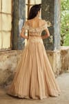 Piri India_Beige Net, Satin, Organza Embroidery Boat Neck 3d Lehenga Set _Online_at_Aza_Fashions