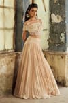 Shop_Piri India_Beige Net, Satin, Organza Embroidery Boat Neck 3d Lehenga Set 