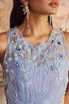Piri India_Lavender Organza, Georgette Beads Round Neck Blue Embroidered Designer Gown _Online_at_Aza_Fashions