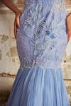 Buy_Piri India_Lavender Organza, Georgette Beads Round Neck Blue Embroidered Designer Gown 