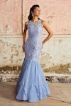 Buy_Piri India_Lavender Organza, Georgette Beads Round Neck Blue Embroidered Designer Gown _at_Aza_Fashions