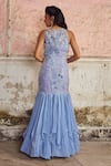 Shop_Piri India_Lavender Organza, Georgette Beads Round Neck Blue Embroidered Designer Gown _at_Aza_Fashions
