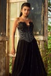 Shop_Piri India_Black Georgette, Net Beads, Embroidery Sweetheart Neck 3d Jumpsuit And Corset Set _Online_at_Aza_Fashions