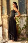 Buy_Piri India_Black Georgette, Net Beads, Embroidery Sweetheart Neck 3d Jumpsuit And Corset Set 