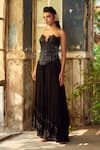 Buy_Piri India_Black Georgette, Net Beads, Embroidery Sweetheart Neck 3d Jumpsuit And Corset Set _at_Aza_Fashions