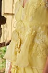 Piri India_Yellow Georgette, Organza Embroidery Lemon Designer Gown And Peplum Jacket Set _Online_at_Aza_Fashions