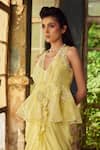 Buy_Piri India_Yellow Georgette, Organza Embroidery Lemon Designer Gown And Peplum Jacket Set _Online_at_Aza_Fashions