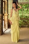 Piri India_Yellow Georgette, Organza Embroidery Lemon Designer Gown And Peplum Jacket Set _at_Aza_Fashions
