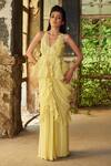 Buy_Piri India_Yellow Georgette, Organza Embroidery Lemon Designer Gown And Peplum Jacket Set 