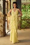 Buy_Piri India_Yellow Georgette, Organza Embroidery Lemon Designer Gown And Peplum Jacket Set _at_Aza_Fashions