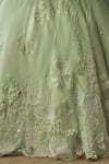 Shop_Piri India_Green Chanderi, Organza, Satin Embroidery, Applique Sage 3d Lehenga Set 