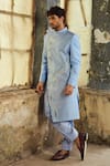 Piri India_Lavender Embroidery Blue Thread Sherwani Set _Online_at_Aza_Fashions