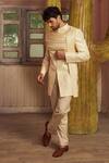 Buy_Piri India_Beige Doriya Dupion Bandhgala And Pant Set _Online_at_Aza_Fashions