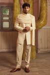 Buy_Piri India_Beige Doriya Dupion Bandhgala And Pant Set _at_Aza_Fashions