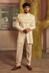 Shop_Piri India_Beige Doriya Dupion Bandhgala And Pant Set _Online_at_Aza_Fashions