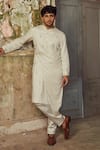 Buy_Piri India_Gray Cotton Embroidery Cloud Grey Handcrafted Kurta And Pant Set _Online_at_Aza_Fashions