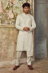 Piri India_Gray Cotton Embroidery Cloud Grey Handcrafted Kurta And Pant Set _at_Aza_Fashions
