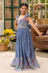Buy_Fayon Kids_Blue Cotton Embroidery Designer Crop Top And Skirt Set _at_Aza_Fashions