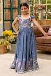 Fayon Kids_Blue Cotton Embroidery Designer Crop Top And Skirt Set _at_Aza_Fashions