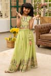 Buy_Fayon Kids_Green Cotton Tassels, Embroidery Designer Lehenga And Blouse Set _at_Aza_Fashions