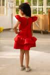 Shop_Fayon Kids_Red Neoprene Fabric Flowers Embellished Designer Dress _at_Aza_Fashions