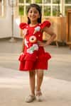 Buy_Fayon Kids_Red Neoprene Fabric Flowers Embellished Designer Dress _at_Aza_Fashions