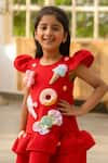 Fayon Kids_Red Neoprene Fabric Flowers Embellished Designer Dress _Online_at_Aza_Fashions
