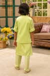 Shop_Fayon Kids_Green Cotton Embroidery Designer Floral Kurta Set _at_Aza_Fashions
