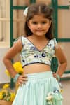 Buy_Fayon Kids_Mint Cotton Pom-poms Designer Blue Lehenga And Blouse Set _Online_at_Aza_Fashions