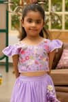 Buy_Fayon Kids_Purple Cotton Pom-poms, Embroidery Floral Lehenga Set _Online_at_Aza_Fashions