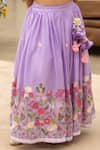 Shop_Fayon Kids_Purple Cotton Pom-poms, Embroidery Floral Lehenga Set _Online_at_Aza_Fashions