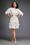 Buy_Deepika Arora_White Cotton Collared Textured Blouse And Tiered Skirt Set _at_Aza_Fashions
