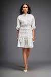 Deepika Arora_White Cotton Collared Textured Blouse And Tiered Skirt Set _Online_at_Aza_Fashions