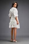 Shop_Deepika Arora_White Cotton Collared Textured Blouse And Tiered Skirt Set _Online_at_Aza_Fashions