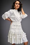 Deepika Arora_White Cotton Collared Textured Blouse And Tiered Skirt Set _at_Aza_Fashions
