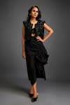 Deepika Arora_Black Taffeta Applique Round Neck Floral Jacket Ensemble _Online_at_Aza_Fashions