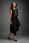 Shop_Deepika Arora_Black Taffeta Applique Round Neck Floral Jacket Ensemble _Online_at_Aza_Fashions