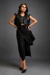 Buy_Deepika Arora_Black Taffeta Applique Round Neck Floral Jacket Ensemble _at_Aza_Fashions