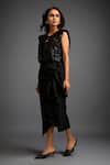 Shop_Deepika Arora_Black Taffeta Applique Round Neck Floral Jacket Ensemble 