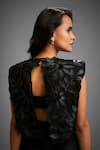 Deepika Arora_Black Taffeta Applique Round Neck Floral Jacket Ensemble _Online