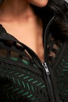 Deepika Arora_Black Ponte Roma Cut Work High Neck Geometric Cutout Jacket _Online_at_Aza_Fashions