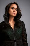 Shop_Deepika Arora_Black Ponte Roma Cut Work High Neck Geometric Cutout Jacket _Online_at_Aza_Fashions