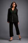 Buy_Deepika Arora_Black Ponte Roma Cut Work High Neck Geometric Cutout Jacket 
