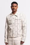 Buy_Balance By Rohit Bal_Ivory Linen Embroidery Floral Printed Designer Jacket _Online_at_Aza_Fashions