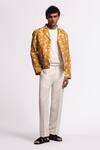 Balance By Rohit Bal_Yellow Linen Floral Print Jacket _Online_at_Aza_Fashions