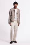 Balance By Rohit Bal_Gray Linen Embroidery Grey Striped Floral Designer Jacket _Online_at_Aza_Fashions