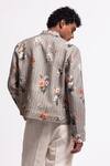 Shop_Balance By Rohit Bal_Gray Linen Embroidery Grey Striped Floral Designer Jacket _at_Aza_Fashions