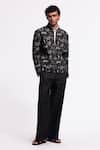 Balance By Rohit Bal_Black Linen Designer Printed Jacket _Online_at_Aza_Fashions
