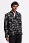 Buy_Balance By Rohit Bal_Black Linen Designer Printed Jacket _at_Aza_Fashions